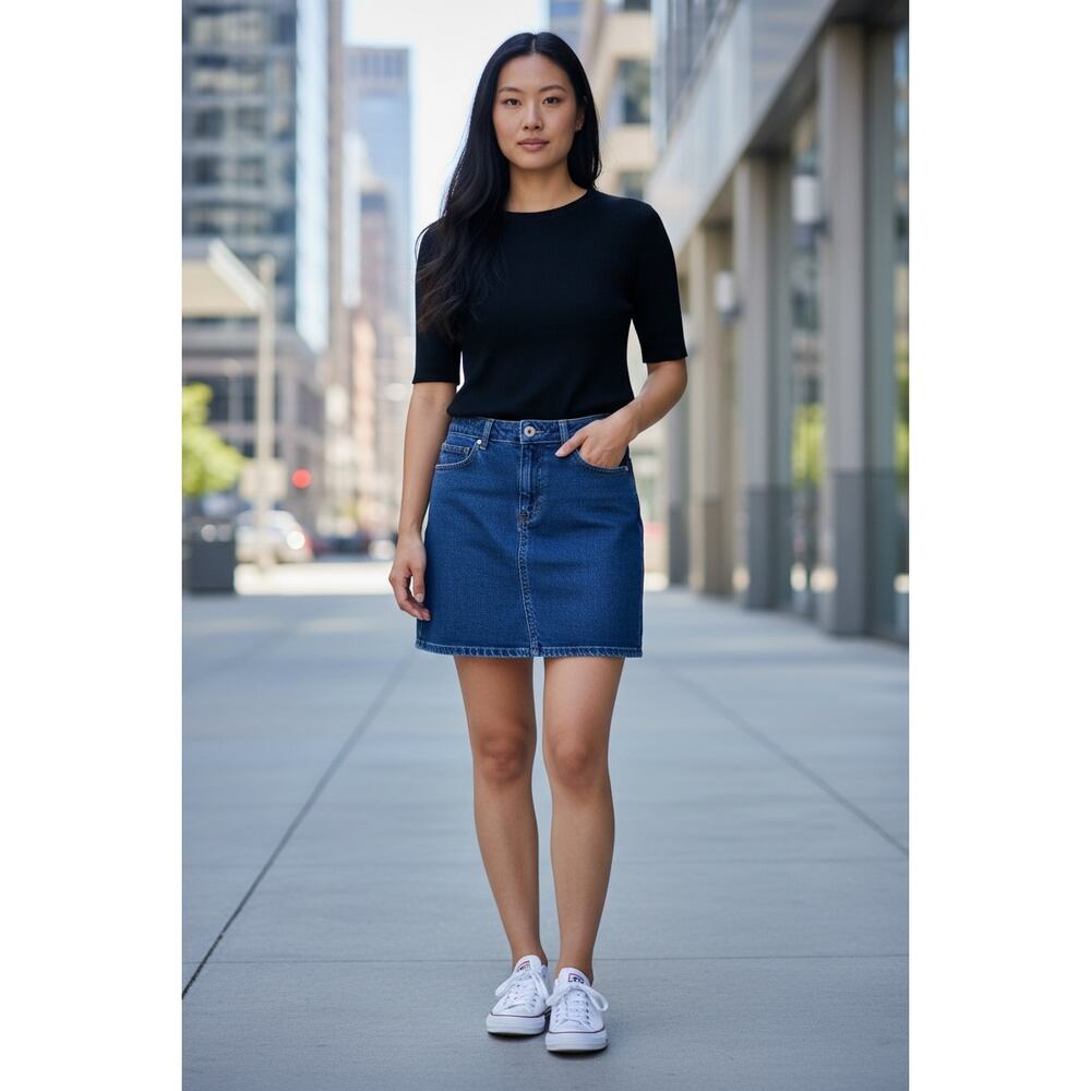 PAPER 5123 falda denim women's blue  size M  Casual mini skirt pocket  jean  EUC